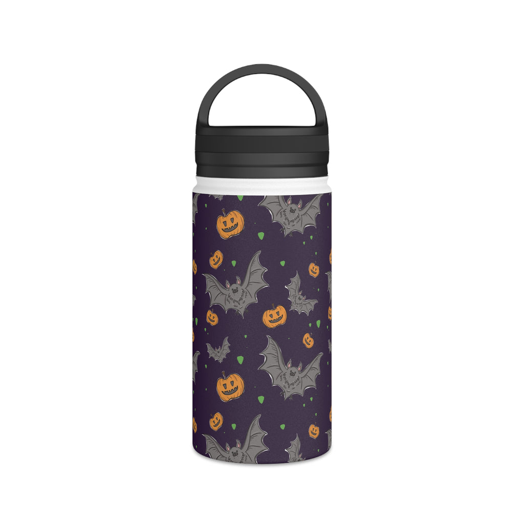 Water Bottle - Halloween Themed Pumpkin and Bat Design
