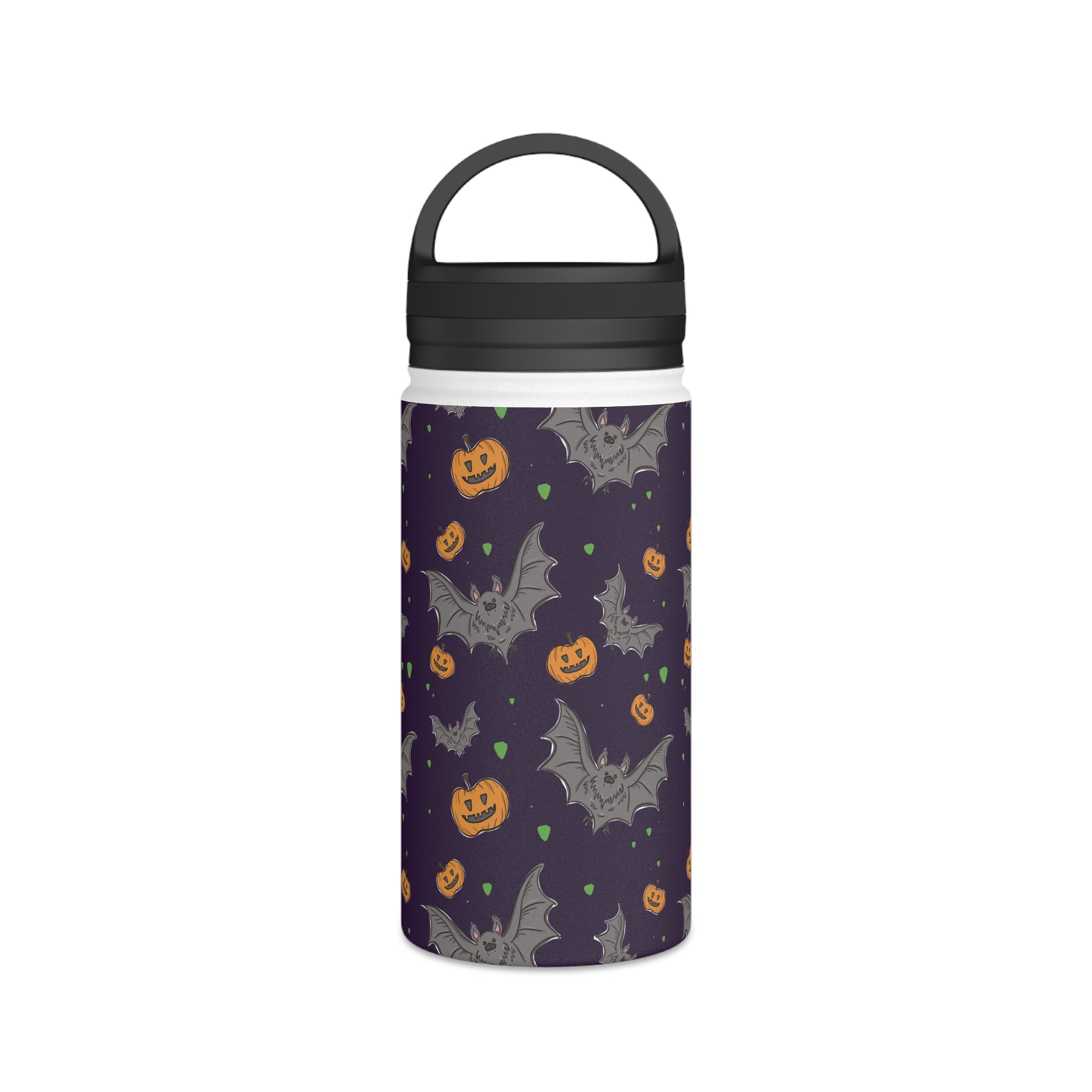 Water Bottle - Halloween Themed Pumpkin and Bat Design