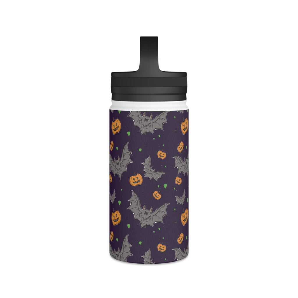 Water Bottle - Halloween Themed Pumpkin and Bat Design