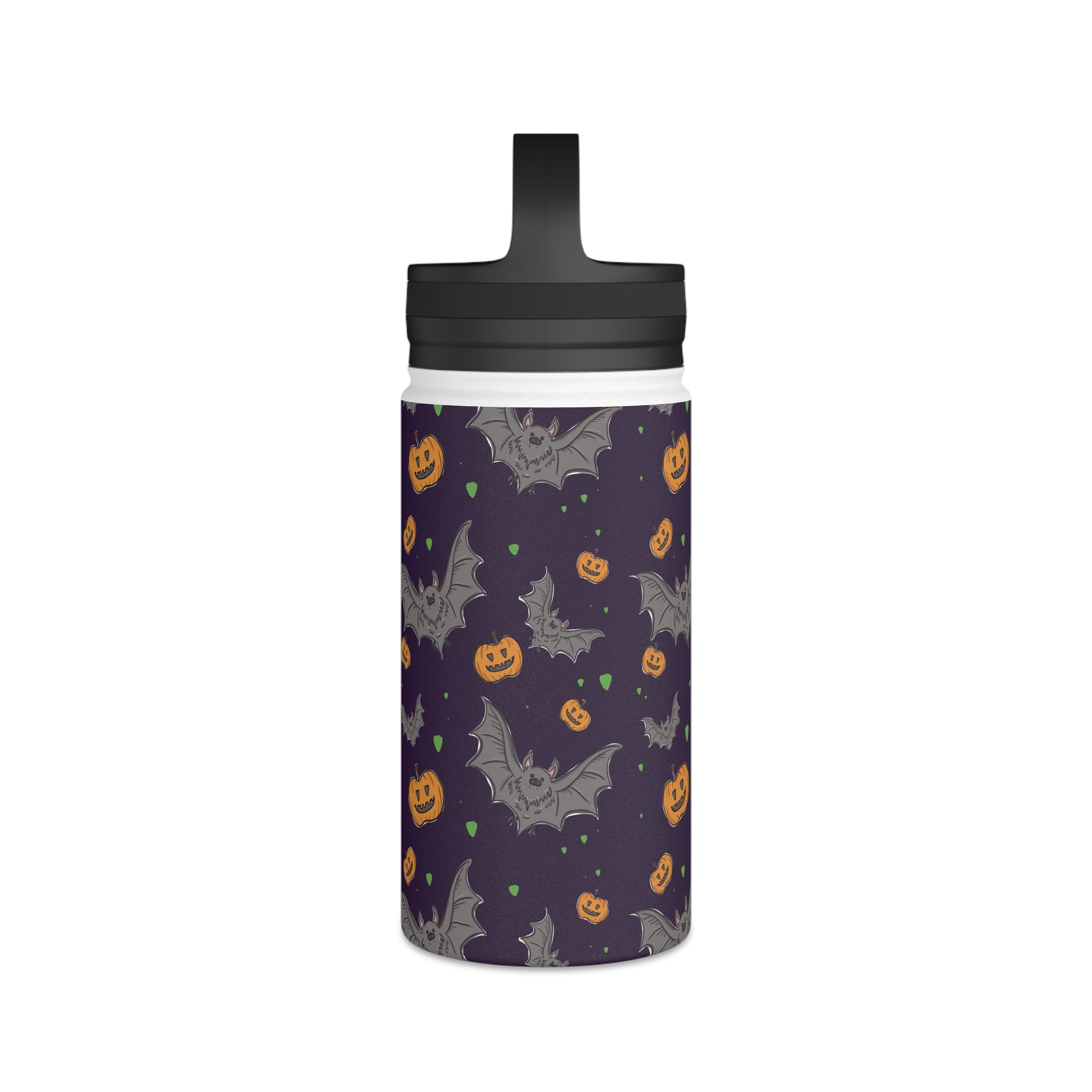 Water Bottle - Halloween Themed Pumpkin and Bat Design