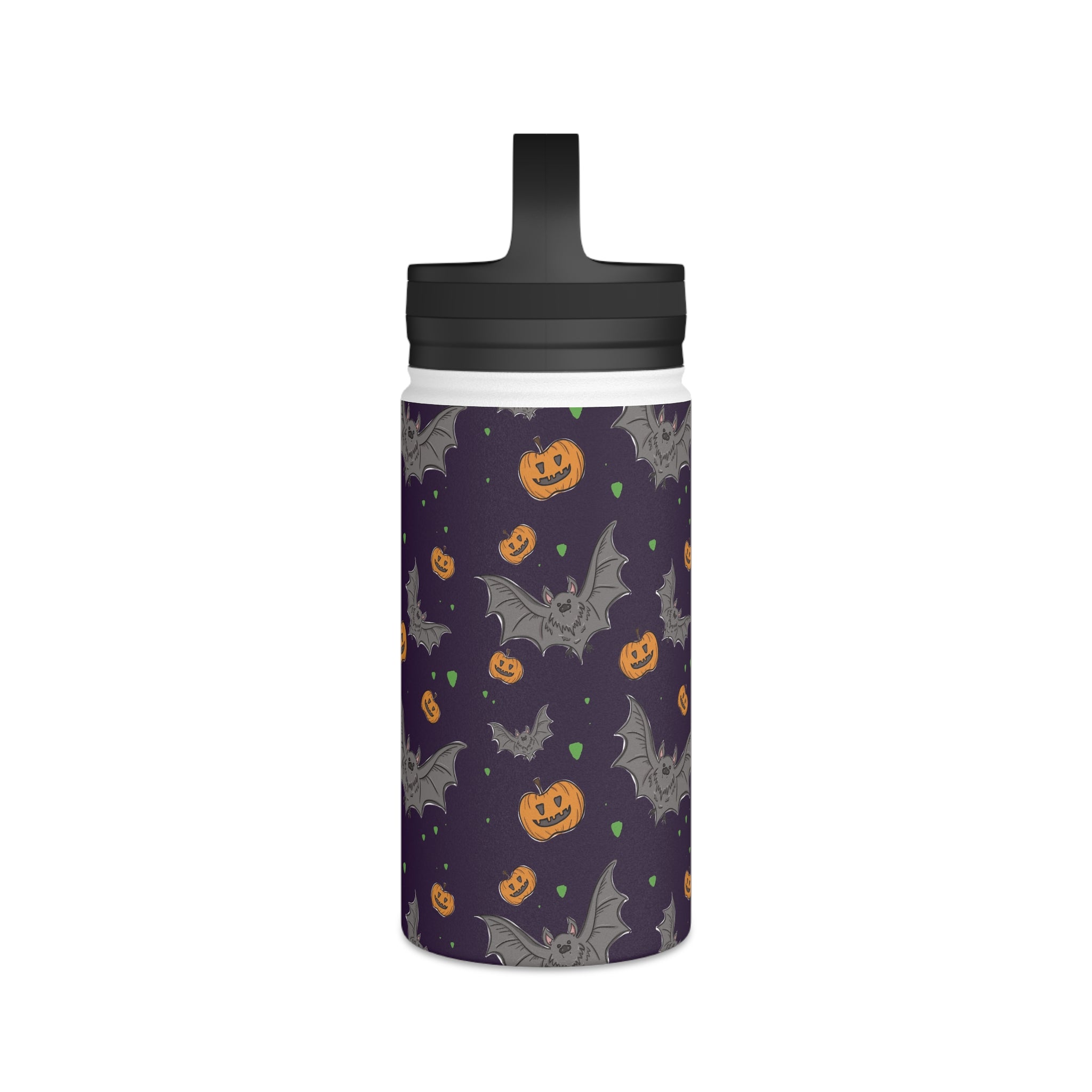 Water Bottle - Halloween Themed Pumpkin and Bat Design