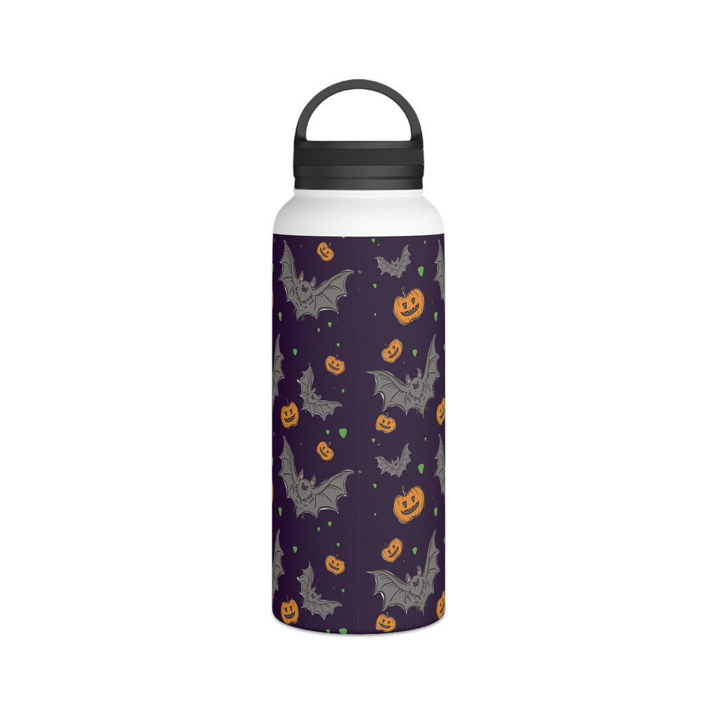 Water Bottle - Halloween Themed Pumpkin and Bat Design