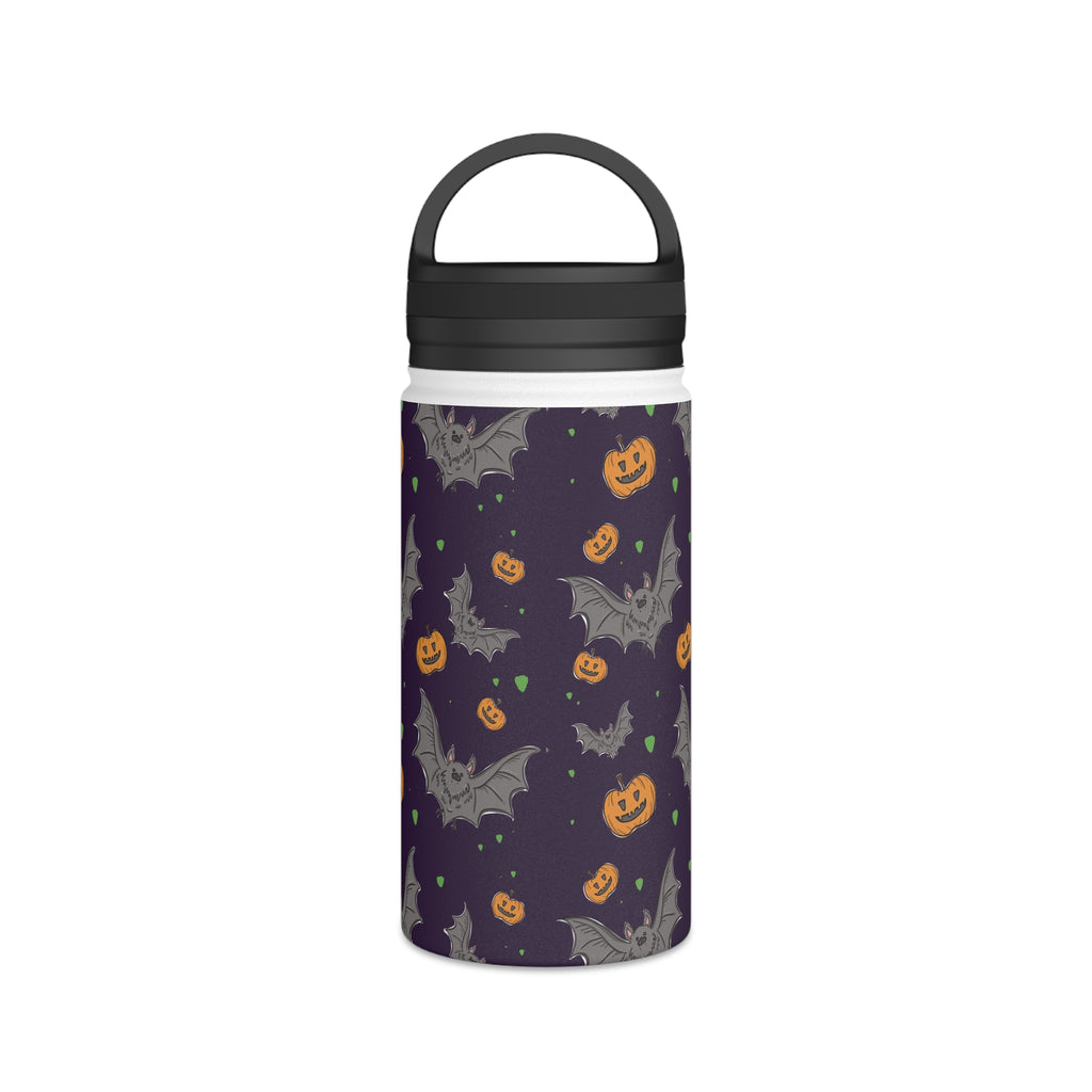 Water Bottle - Halloween Themed Pumpkin and Bat Design
