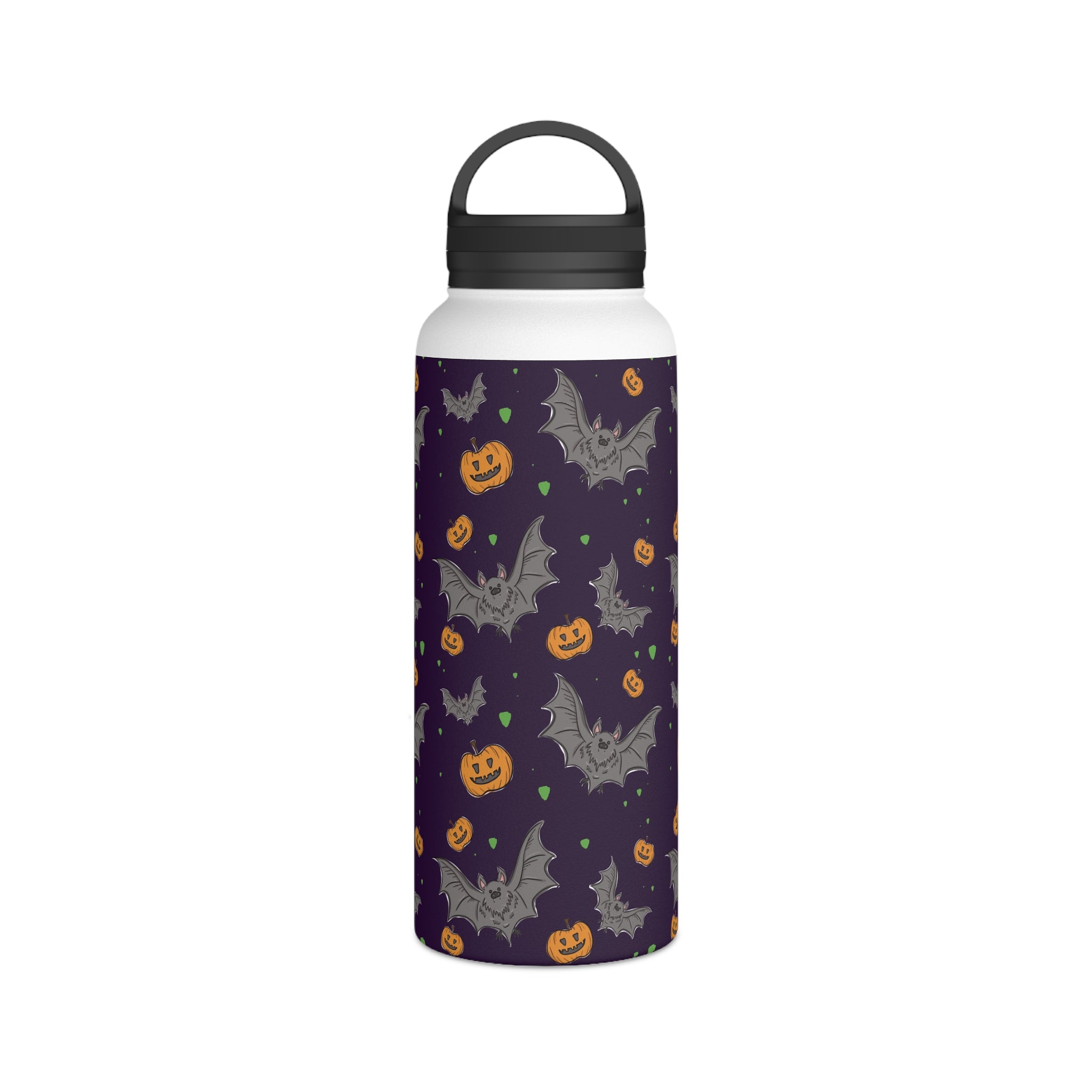 Water Bottle - Halloween Themed Pumpkin and Bat Design